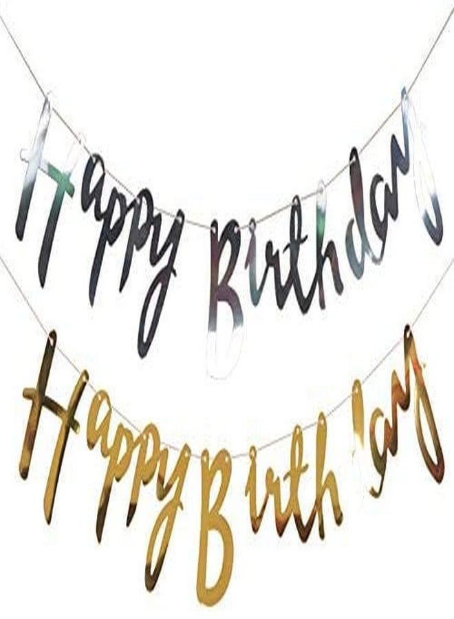 ثيم ماي بارتي لافتة/زينة عيد ميلاد لامعة، ذهبية وفضية، لوازم تزيين حفلات أعياد الميلاد، لافتة متعددة الألوان جميلة، زينة لأعياد ميلاد البنات والأولاد، قطعتان - Image 1